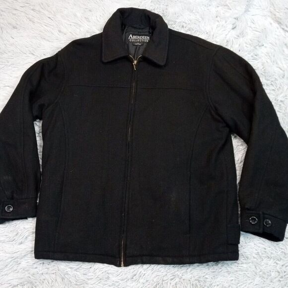 Aberdeen Collection Jacket Mens M Black Wool Blend Coat‎ Pockets Zip Up Comfort - Picture 1 of 14